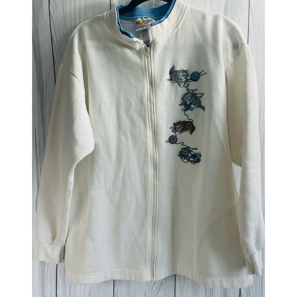 Vintage Morning Sun USA Kitten Playing Zipper Cardigan Size Medium (READ)